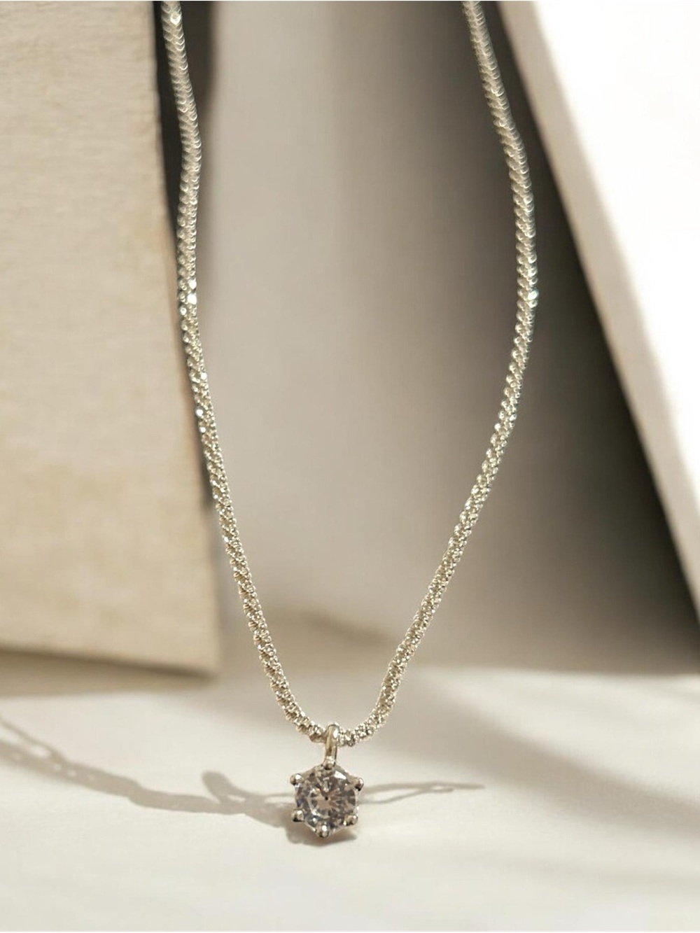 Classic Silver Solitaire Pendant Necklace - Silver